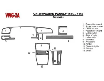 Volkswagen Passat 1995-1997 automatická prevodovka, sada 11 dielov Interiér BD Dash Trim Kit - 2