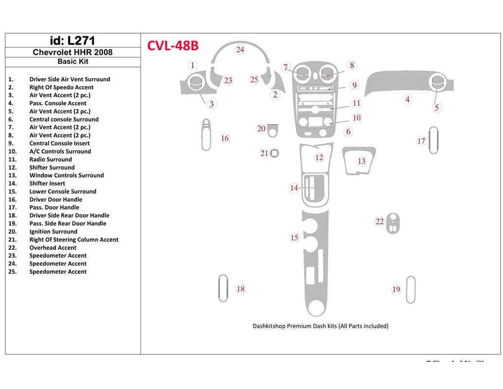 Chevrolet HHR 2008-2008 Základná súprava interiéru BD Dash Dekor Kit - 1