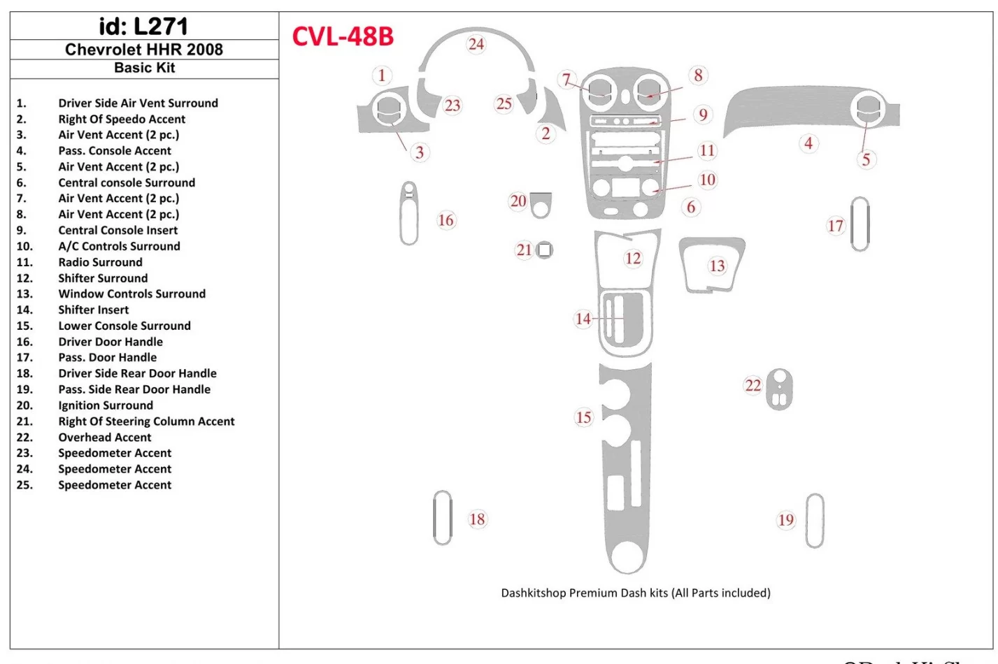 Chevrolet HHR 2008-2008 Základná súprava interiéru BD Dash Dekor Kit - 1