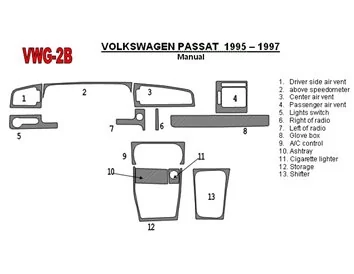 Volkswagen Passat 1995-1997 manuálna prevodovka, sada 11 dielov Interiér BD Dash Dem Kit - 2