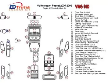 Volkswagen Passat 2006-2009 automatická klimatizácia, základná súprava interiéru BD Dash Trim Kit - 2