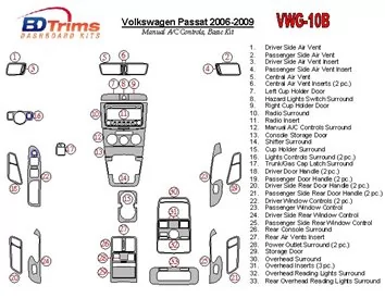 Volkswagen Passat 2006-2009 Ovládanie AC manuálnej prevodovky, základná súprava interiéru BD Dash Dem Kit