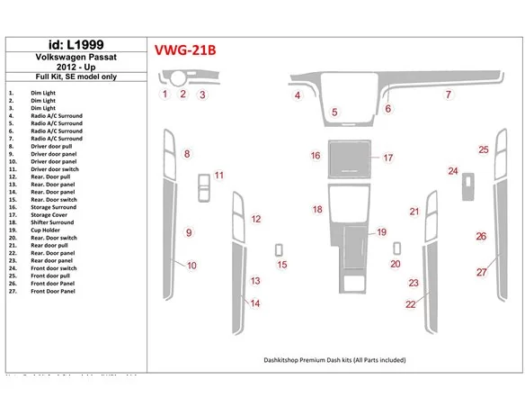 Volkswagen Passat B7 2012-UP SE Model Interiér BD Dash Trim Kit - 1