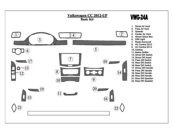 Volkswagen Passat CC 2012-UP Základná súprava interiéru BD Dash Trim Kit