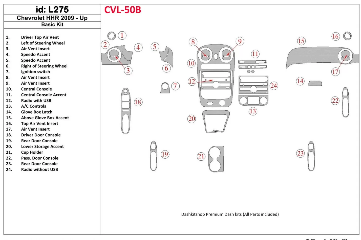Chevrolet HHR 2009-UP Základná súprava interiéru BD Dash Trim Kit - 1
