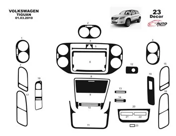 Volkswagen Tiguan 09.2011 Súprava obloženia palubnej dosky 3D interiéru Dekorácia palubnej dosky 23 dielov - 1