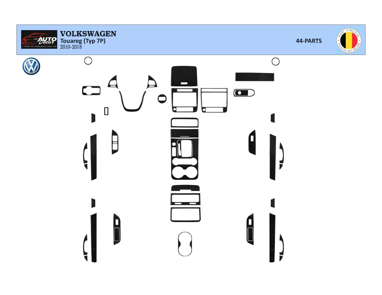 Volkswagen Touareg 2011-2017 Súprava obloženia palubnej dosky interiéru 3D Dekor 35 dielov - 1