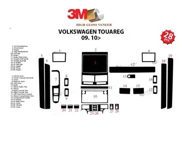 Volkswagen Toureg 09.2010 Súprava obloženia palubnej dosky 3D interiéru Dekorácia palubnej dosky 24 dielov