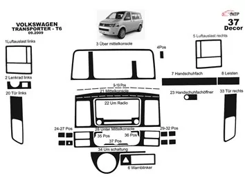 Volkswagen Transporter T6 09.2009 Súprava 3D obloženia palubnej dosky interiéru Dekorácia palubnej dosky 37 dielov