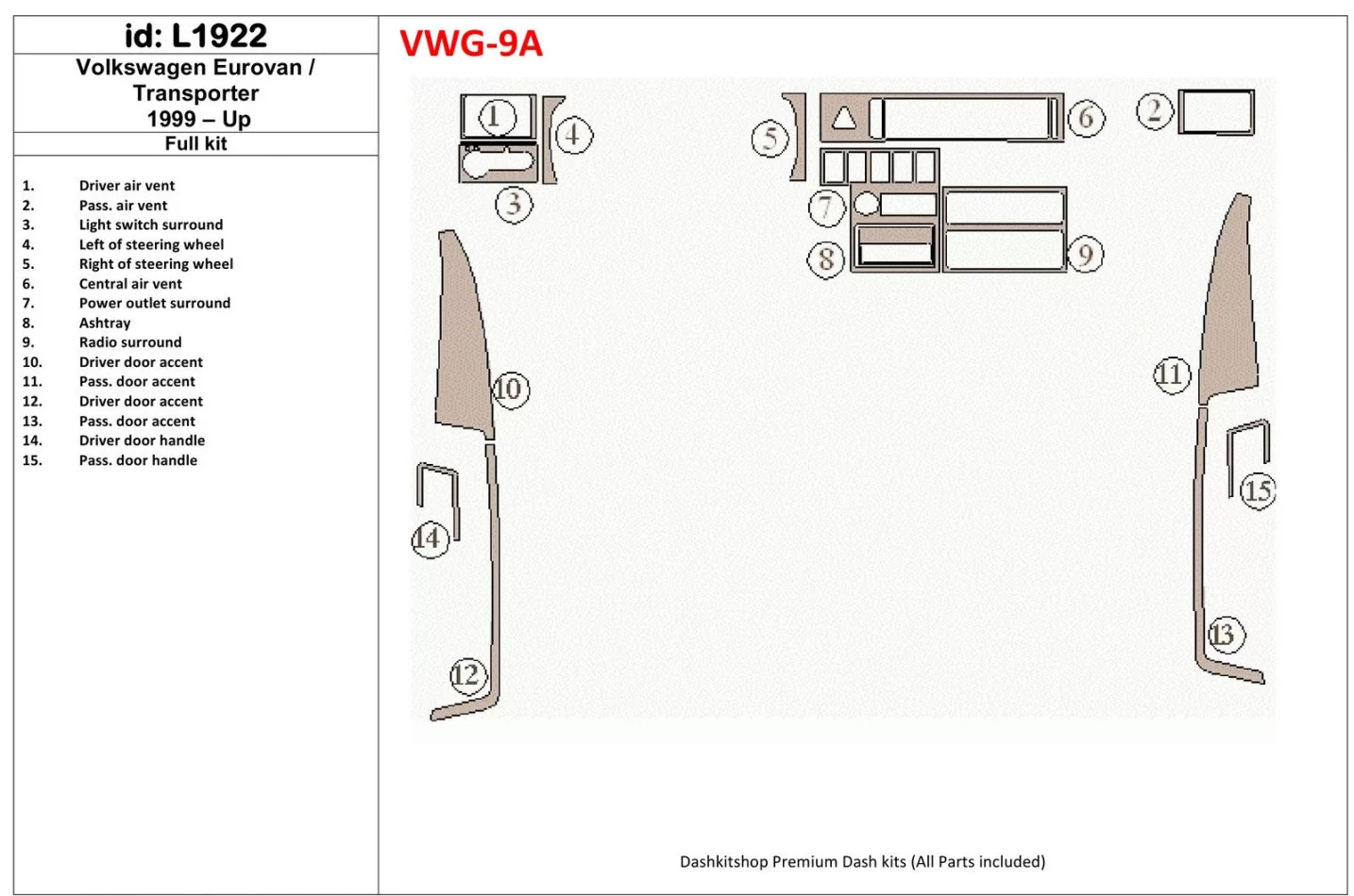 Volkswagen TransporterT4 Eurovan 1999-UP Kompletná súprava interiéru BD Dash Trim Kit - 1