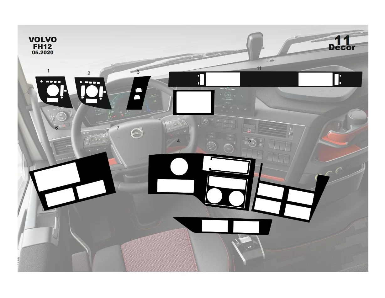 Volvo FH verzia 5 ab 2020 3D súprava obloženia palubnej dosky interiéru 11-dielna súprava obloženia palubnej dosky - 1