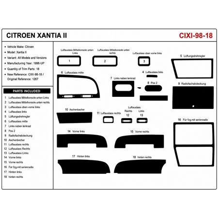 Citroen Xantia II 1998+ 3D dekor palubnej dosky, 18 dielov