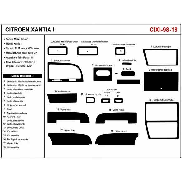 Citroen Xantia II 1998+ 3D dekor palubnej dosky, 18 dielov