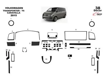 Volkswagen Transporter T6 2016 3D súprava obloženia palubnej dosky interiéru Dekorácia palubnej dosky 38 dielov