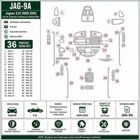 Jaguar XJS 2000-2002 kompletná sada, automatická prevodovka, bez navigácie 3D dekor palubnej dosky