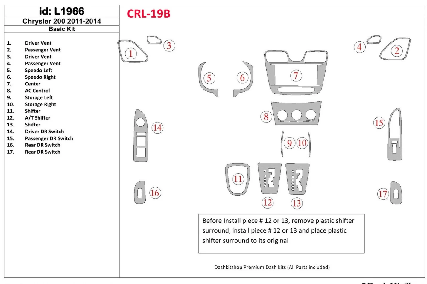 Chrysler 200 2011-UP Základná súprava interiéru BD Dash Trim Kit - 1