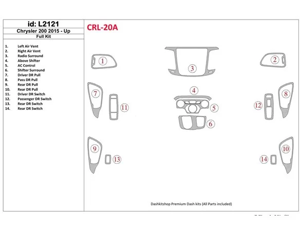 Chrysler 200 2015-UP Kompletná súprava interiéru BD Dash Trim Kit - 1