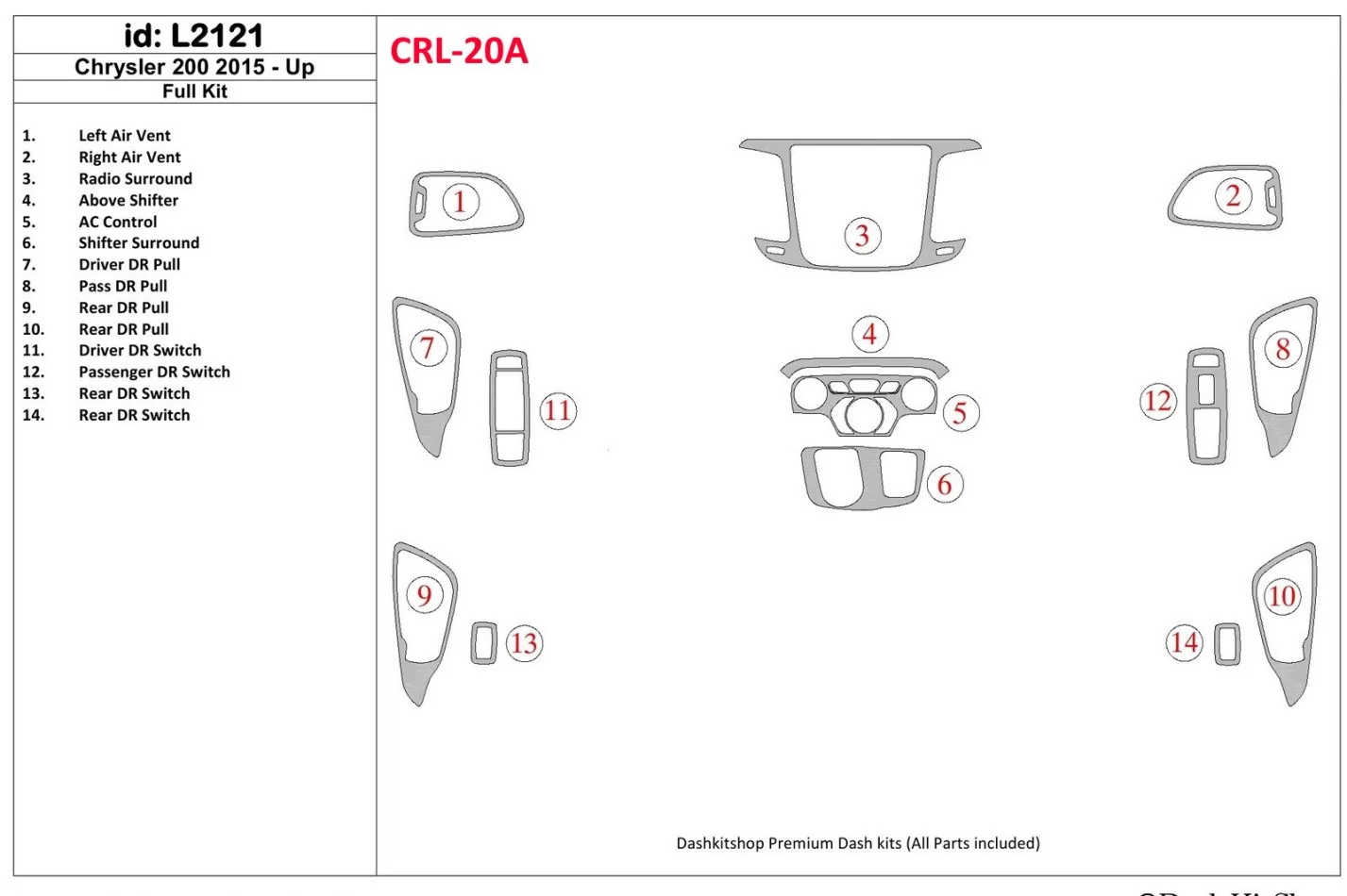 Chrysler 200 2015-UP Kompletná súprava interiéru BD Dash Trim Kit - 1