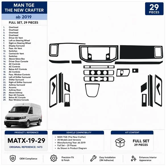 MAN TGE 2019 3D dekor palubnej dosky, 29 dielov