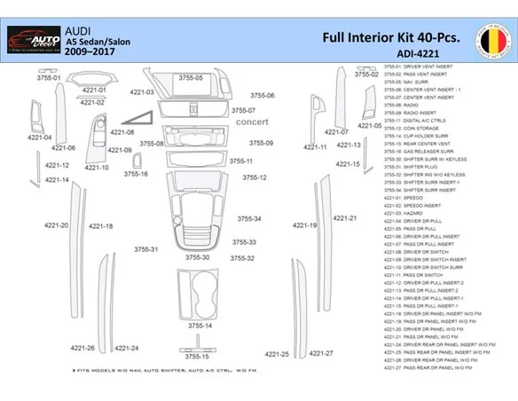 Audi A5 2008–2016 Súprava obloženia palubnej dosky WHZ interiéru 40 dielov - 1
