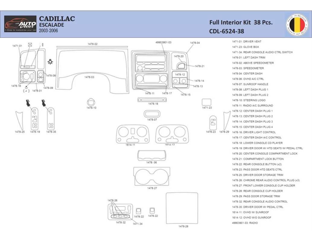 Cadillac Escalade 2003–2006 Interiér WHZ Súprava obloženia palubnej dosky 34 dielov - 1