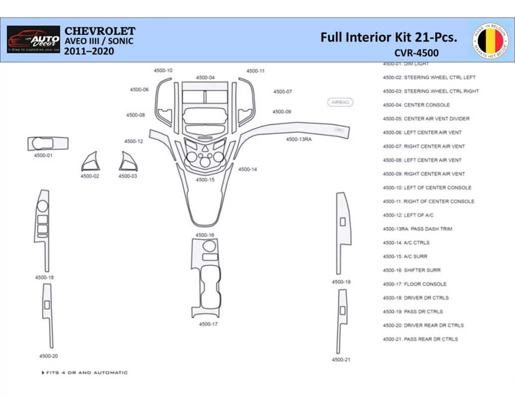 Chevrolet Aveo T300 2012–2020 Interiér WHZ Súprava obloženia palubnej dosky 21 dielov - 1