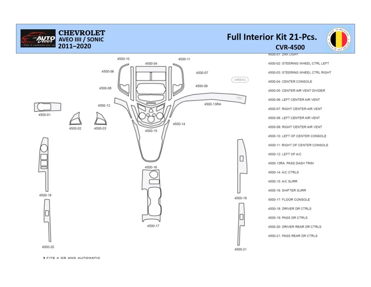 Chevrolet Aveo T300 2012–2020 Interiér WHZ Súprava obloženia palubnej dosky 21 dielov - 1