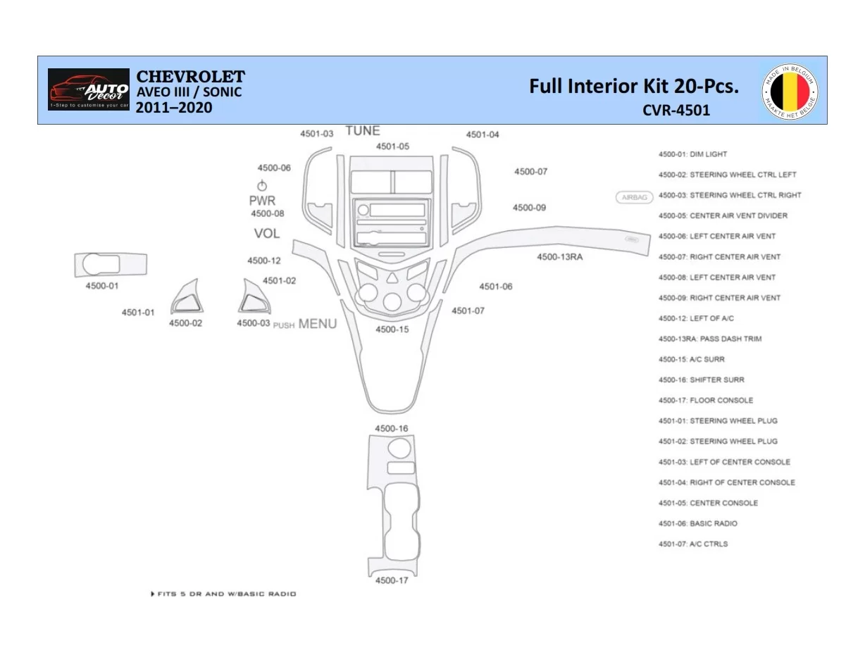 Chevrolet Aveo T300 2012–2020 Interiér WHZ Súprava obloženia palubnej dosky 20 dielov - 1