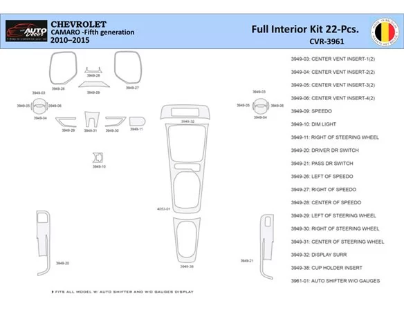 Chevrolet Camaro 2010-2015 Interiér WHZ Súprava obloženia palubnej dosky 22 dielov - 1