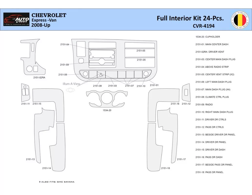 Chevrolet Express 2008-2020 Súprava obloženia palubnej dosky WHZ interiéru 24 dielov - 1