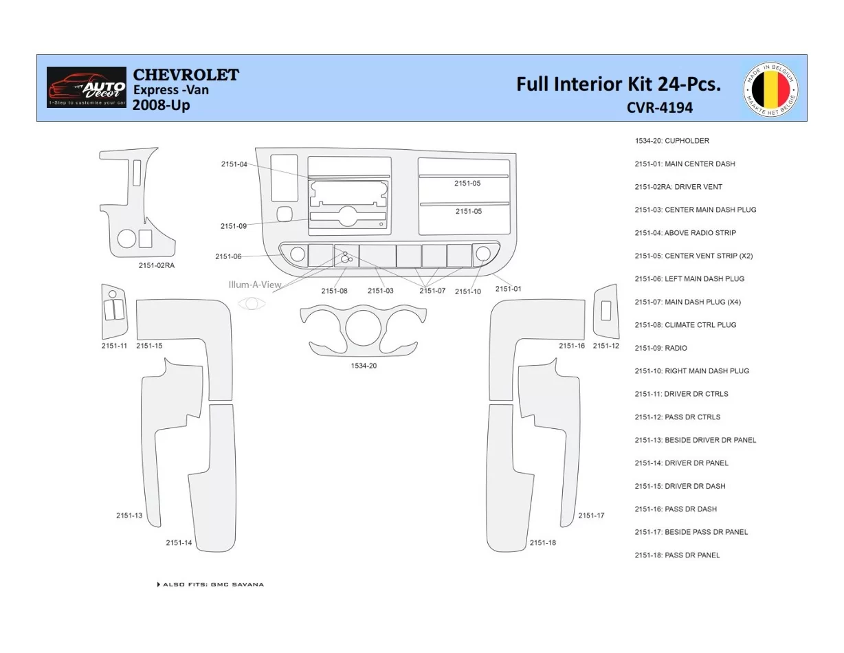 Chevrolet Express 2008-2020 Súprava obloženia palubnej dosky WHZ interiéru 24 dielov - 1
