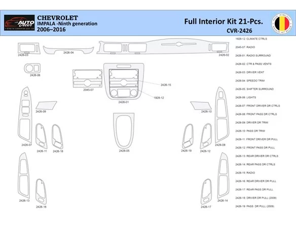 Chevrolet Impala 2006-2015 Interiér WHZ Súprava obloženia palubnej dosky 21 dielov - 1