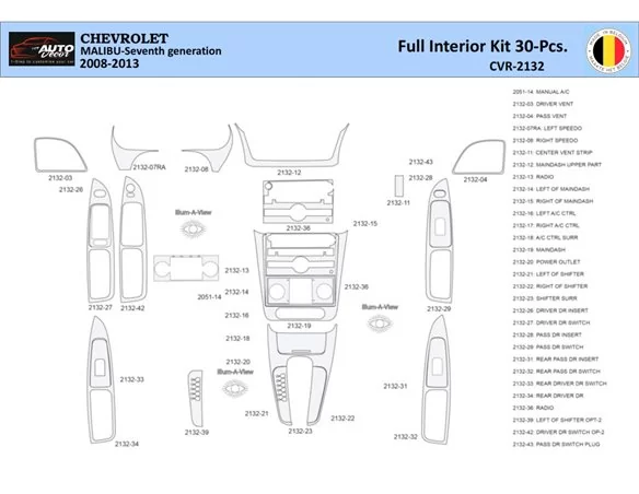 Chevrolet-Malibu-2008-2012 Súprava obloženia palubnej dosky WHZ pre interiér 30 dielov - 1