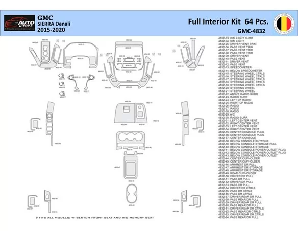 GMC Sierra 2014-2018 Interiér WHZ Súprava obloženia palubnej dosky 64 dielov - 1