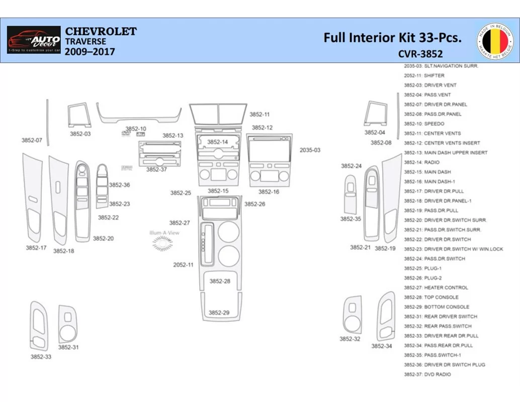 Chevrolet Traverse 2009-2013 Interiér WHZ Súprava obloženia palubnej dosky 33 dielov - 1