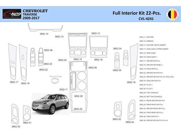Chevrolet Traverse 2013-2017 Interiér WHZ Súprava obloženia palubnej dosky 22 dielov - 1