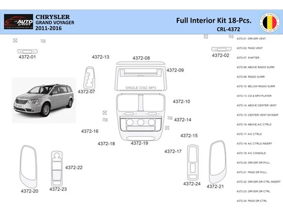 Chrysler Grand Voyager 2011-2016 Interiér WHZ Súprava obloženia palubnej dosky 18 dielov - 1