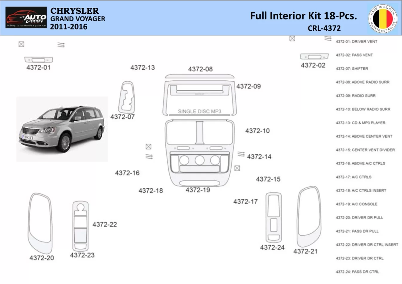 Chrysler Grand Voyager 2011-2016 Interiér WHZ Súprava obloženia palubnej dosky 18 dielov - 1