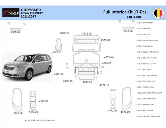 Chrysler Town Country 2011-2016 Interiér WHZ Súprava obloženia palubnej dosky 18 dielov - 1