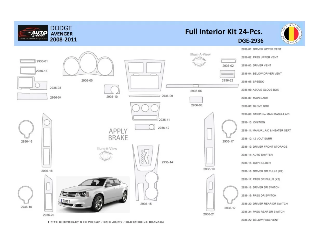 Dodge Avenger 2008-2010 interiérová súprava obloženia palubnej dosky WHZ 24 dielov - 1