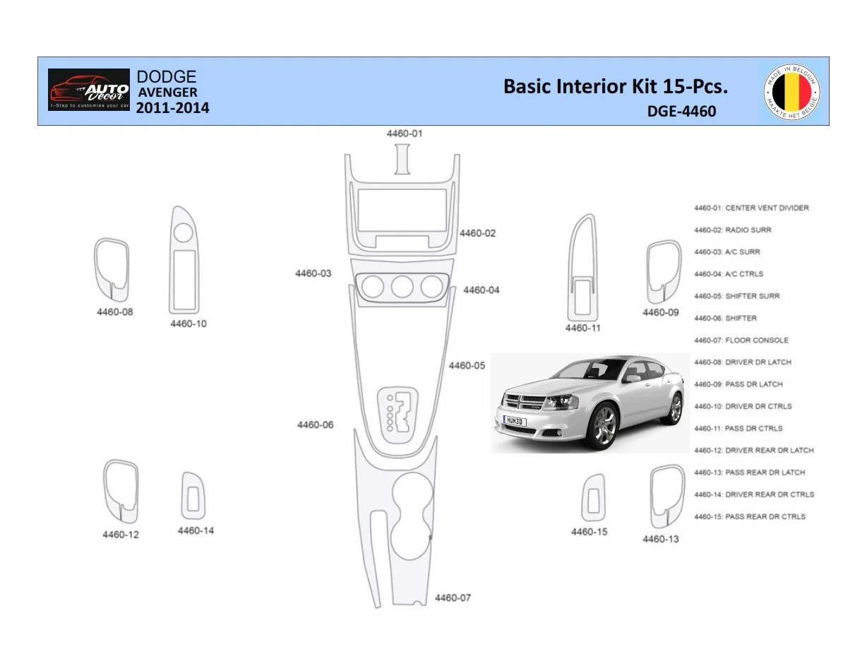 Dodge Avenger 2010-2014 interiérová súprava obloženia palubnej dosky WHZ 15 dielov - 1