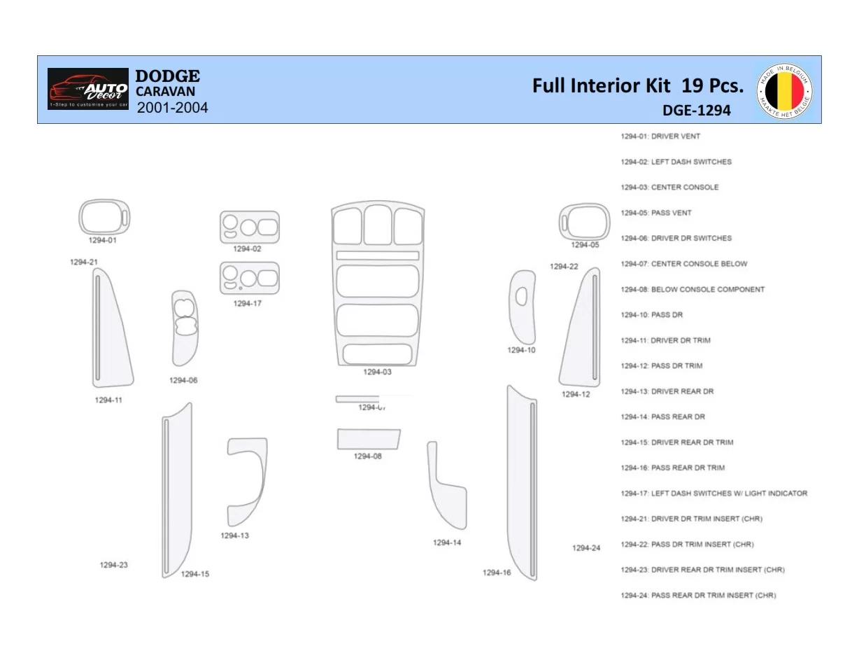 Dodge Caravan 2001-2004 Interiér WHZ Súprava obloženia palubnej dosky 19 dielov - 1