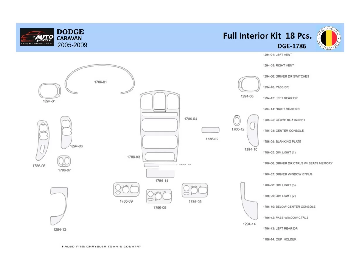 Dodge Caravan 2005-2007 Interiér WHZ Súprava obloženia palubnej dosky 18 dielov - 1