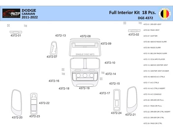Dodge Caravan 2008-2016 Interiér WHZ Ozdobná súprava palubnej dosky 18 dielov - 1