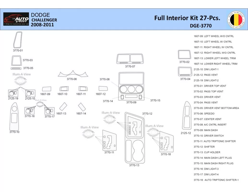 Dodge Challenger 2008-2011 Súprava obloženia palubnej dosky WHZ interiéru 27 dielov - 1