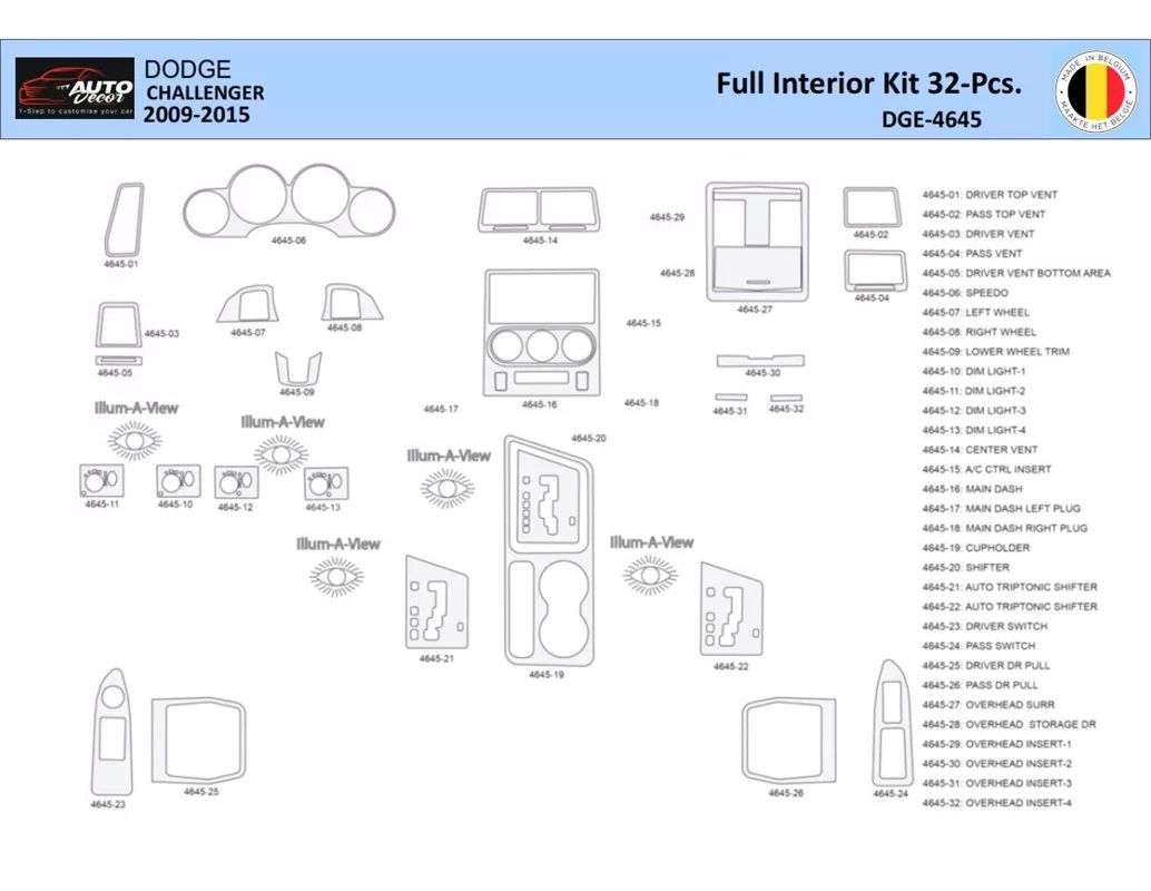 Dodge Challenger 2011-2015 Súprava obloženia palubnej dosky WHZ interiéru 42 dielov - 1