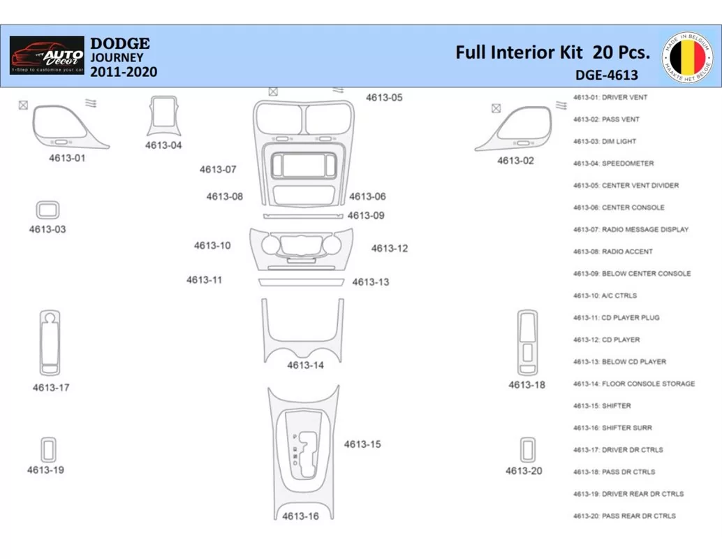 Dodge Journey 2011-2022 Súprava obloženia palubnej dosky WHZ pre interiér 20 dielov - 1