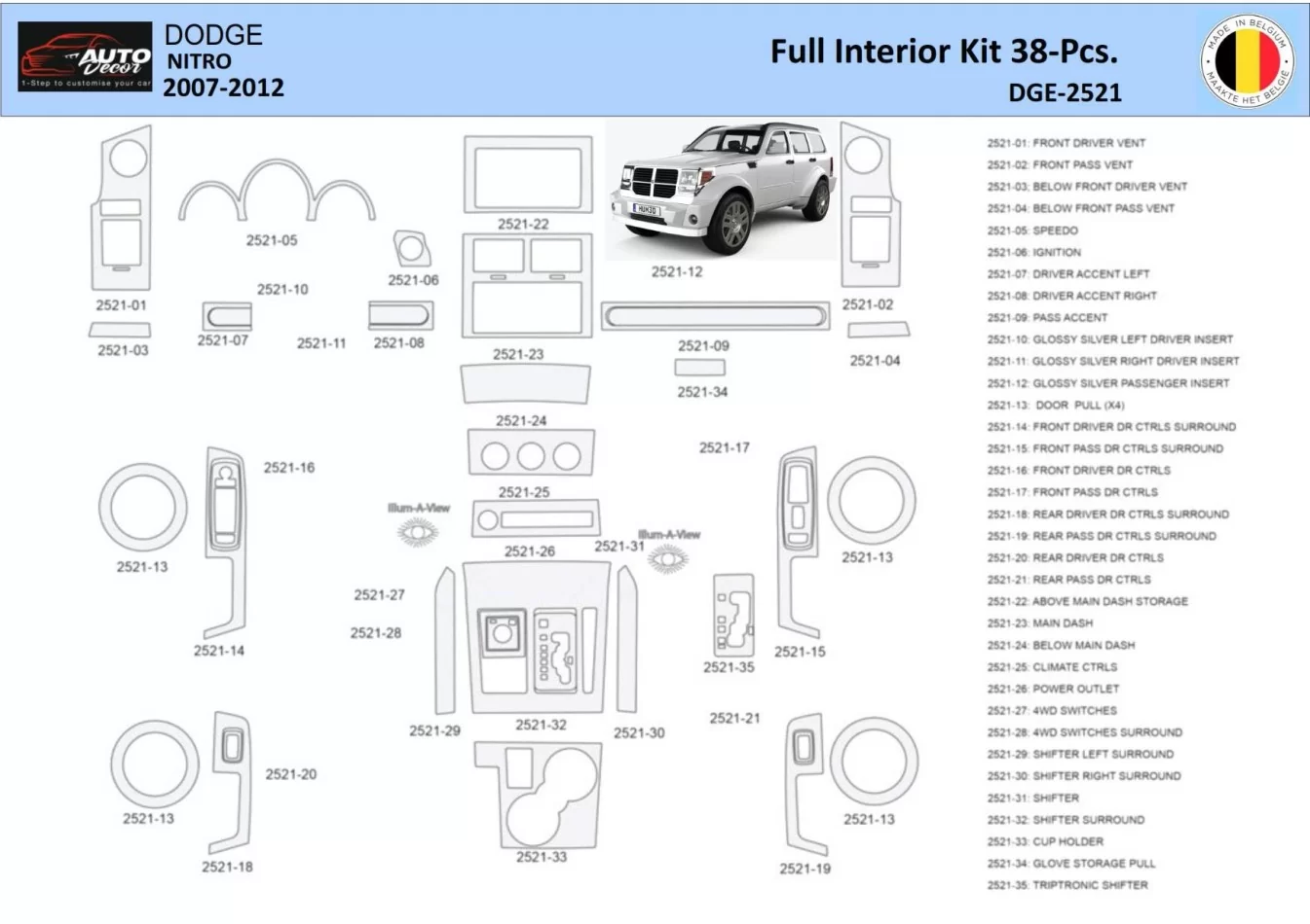 Dodge Nitro 2007-2012 Interiér WHZ Ozdobná súprava palubnej dosky 38 dielov - 1