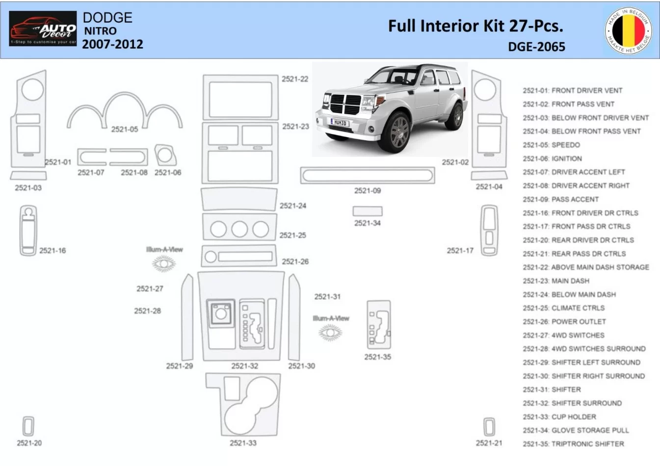 Dodge Nitro 2007-2012 Interiér WHZ Ozdobná súprava palubnej dosky 37 dielov - 1