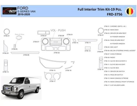 Ford E-Series E-Van 2012-2022 Interiér WHZ Súprava obloženia palubnej dosky 19 dielov - 1